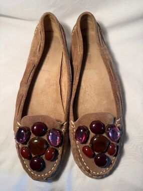 Vintage Miu Miu Beige Suede Gemstone Bedazzled Flats Size 39
